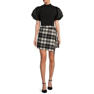 NWT - Antonio Melani Plaid Black and Cream Women's Mini Skirt